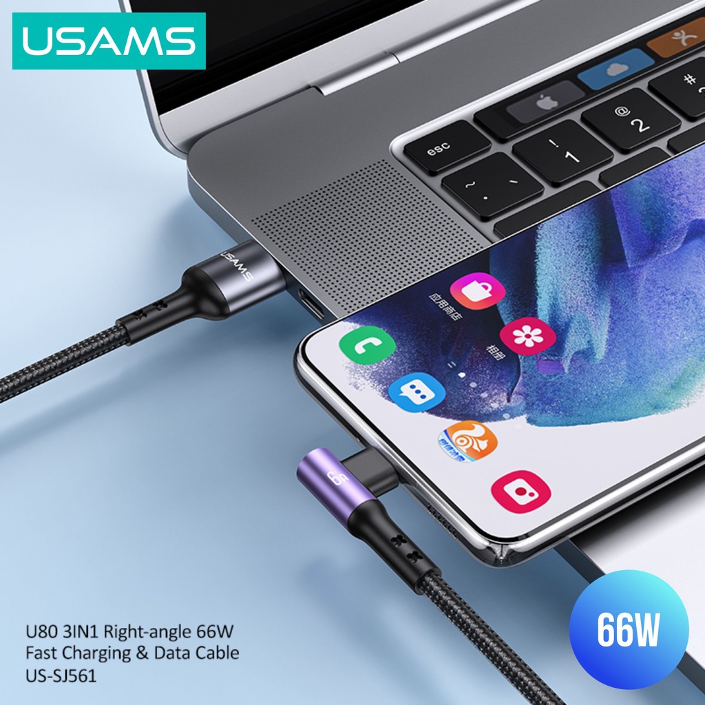 USAMS U80 Kabel Data Fast Charging 3in1 66 W Right Angle