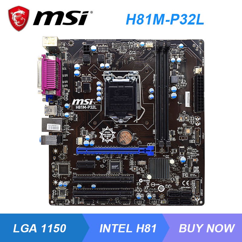 PREORDER MSI H81M-P32L LGA 1150 Intel H81Original PC Motherboard DDR3 16GB PCI-E X16 USB3.0 Xeon E3-