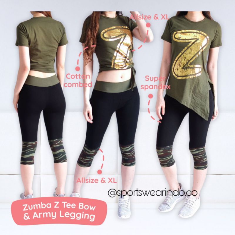 ZUMBA Z-TEE SET ARMY/ Baju Senam Murah/ Zumba Yoga Aerobic Import Original/ Setelan Zumba Murah