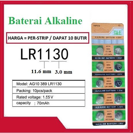 Qty 10 Pcs Baterai AG10 LR1130W 389A CX189 Alkaline Kancing Cell