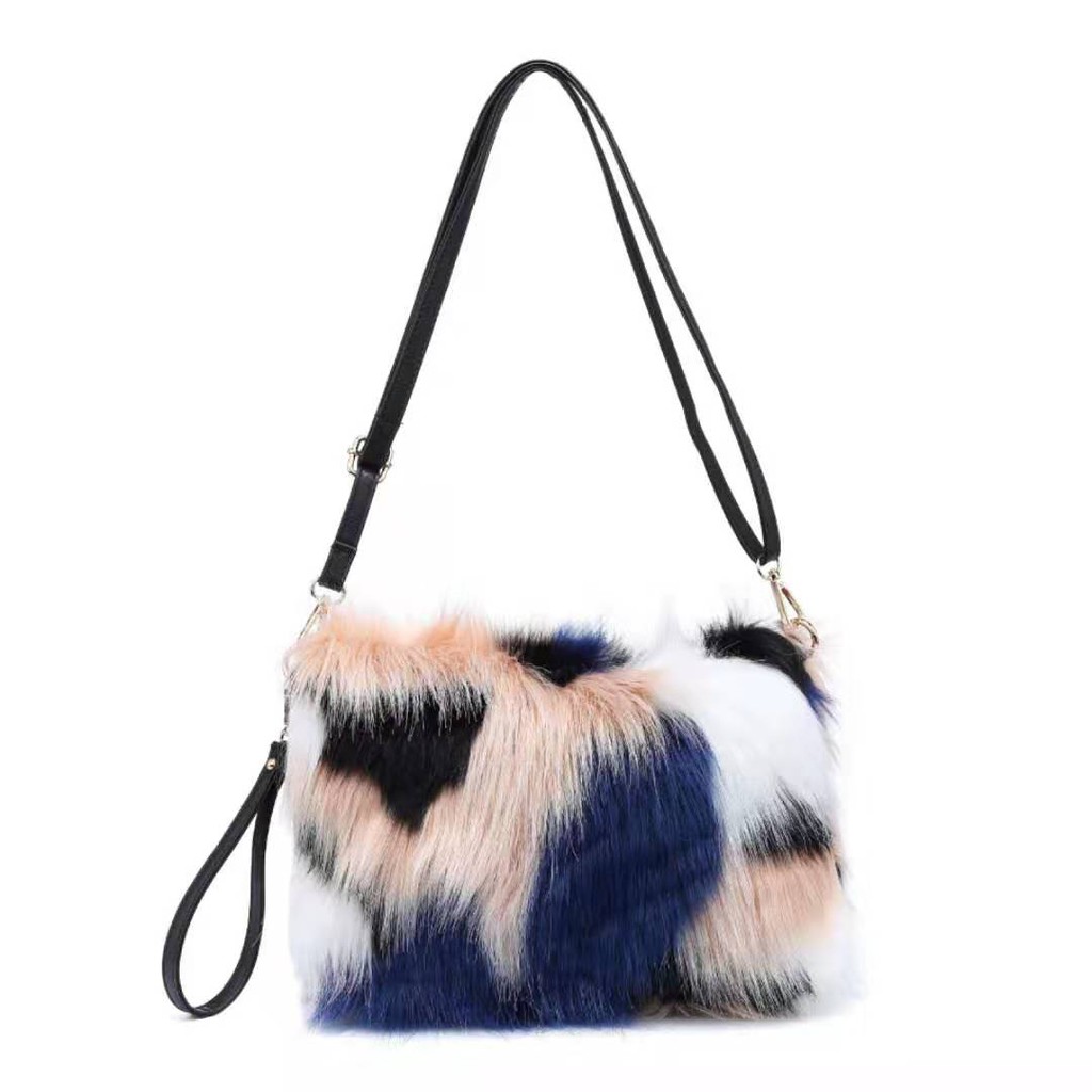 PGBAGS-Tas Wanita Bulu Halus Rainbow Sling Bag Korea Stlye Import/Premium#100622
