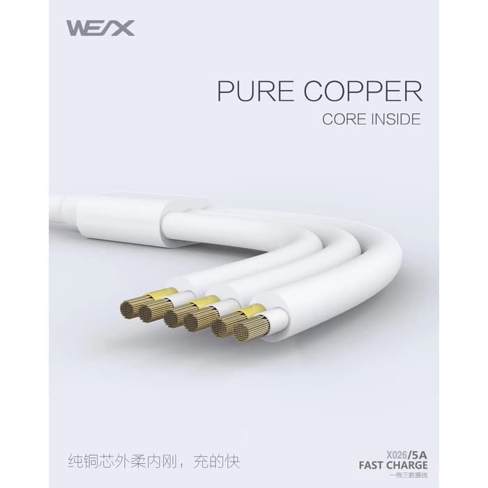 Kabel Data WEX 3 in 1 Fast Charging iOS + Micro +Type C Ori 5A - 120CM Pasarbb