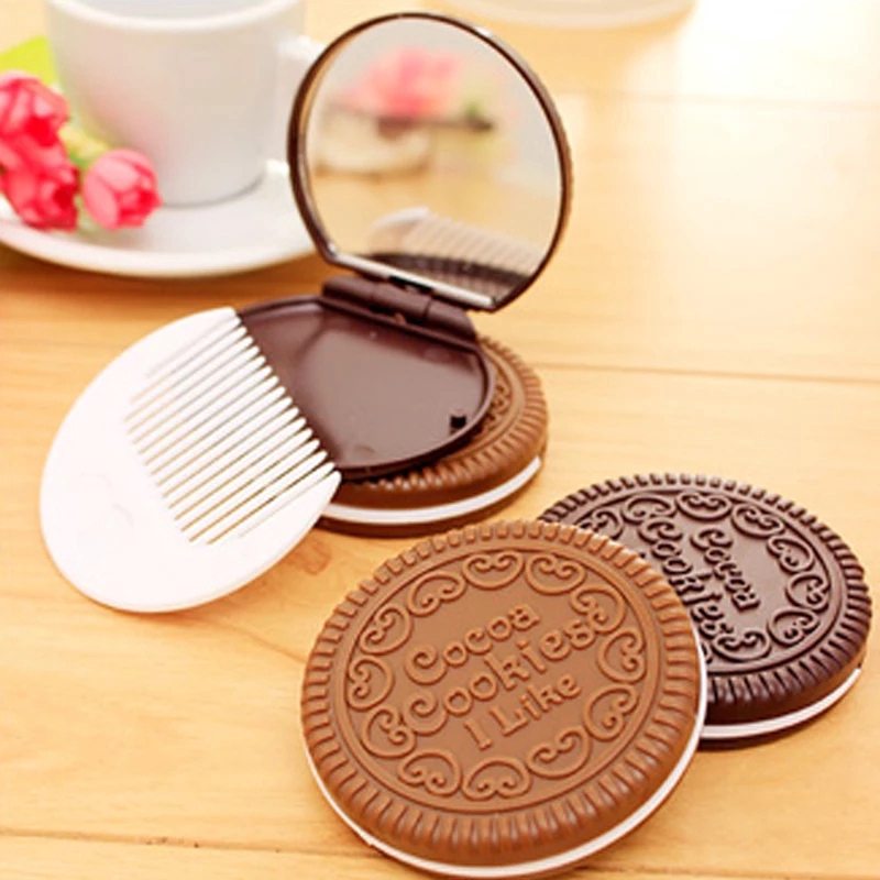 Kaca Cermin Rias Saku Include Sisir Saku Pocket Mirror Unik Bentuk Kue Biskuit Coklat Oreo F383