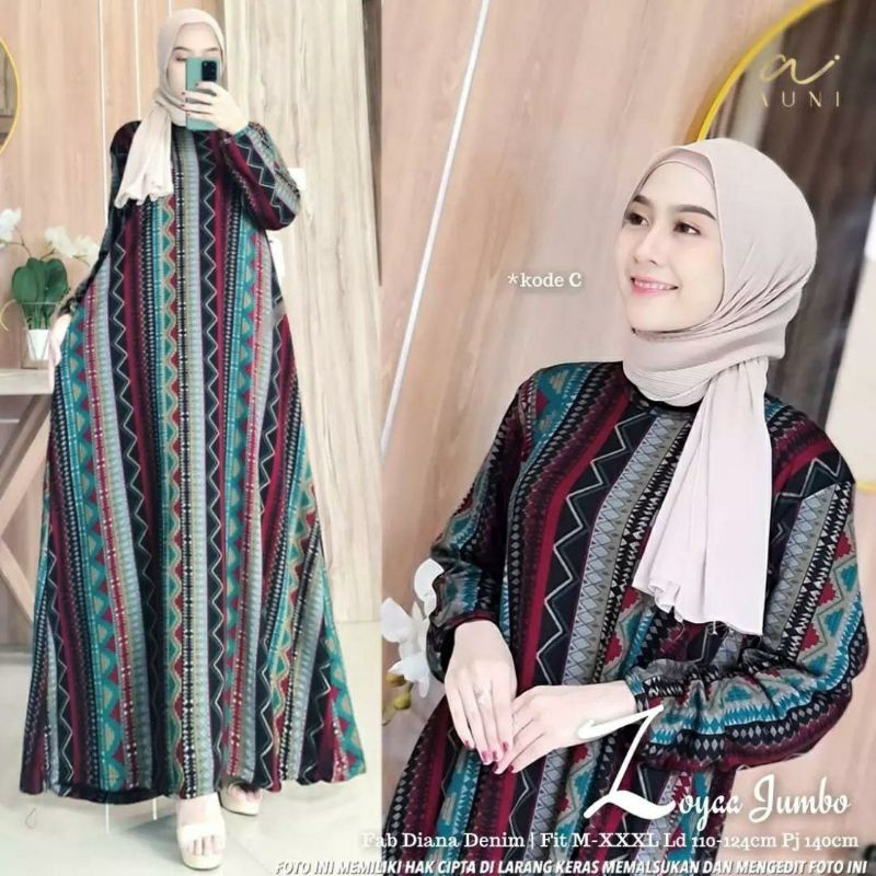 Zoyaa Jumbo Maxy, GAMIS WANITA MUSLIM JUMBO CANTIK FIT XXXL LD 110-130 BAHAN DIANA DENIM PREMIUM TERMURAH MODIS