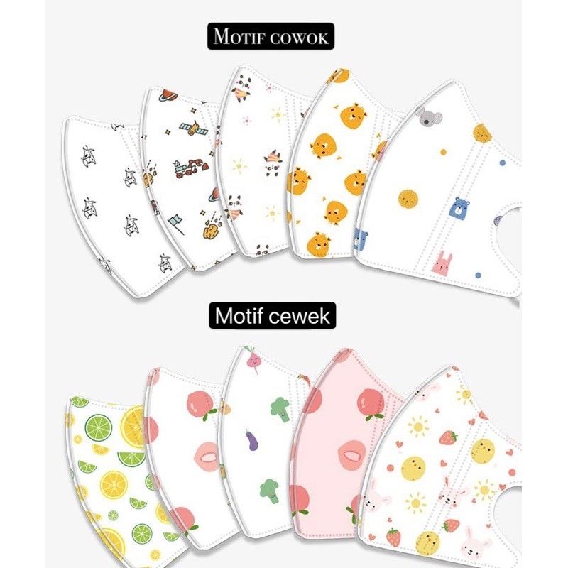 10PCS MASKER DUCKBILL BAYI ANAK MOTIF KN95 KARAKTER EARLOOP PUTIH IMPORT TALI STOPPER ADJUSTABLE