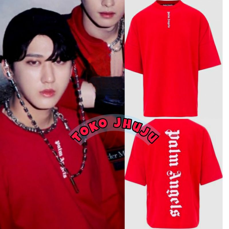 Baju Kaos Stray Kids Changbin style Pallmangel vertikal Sablon depan belakang