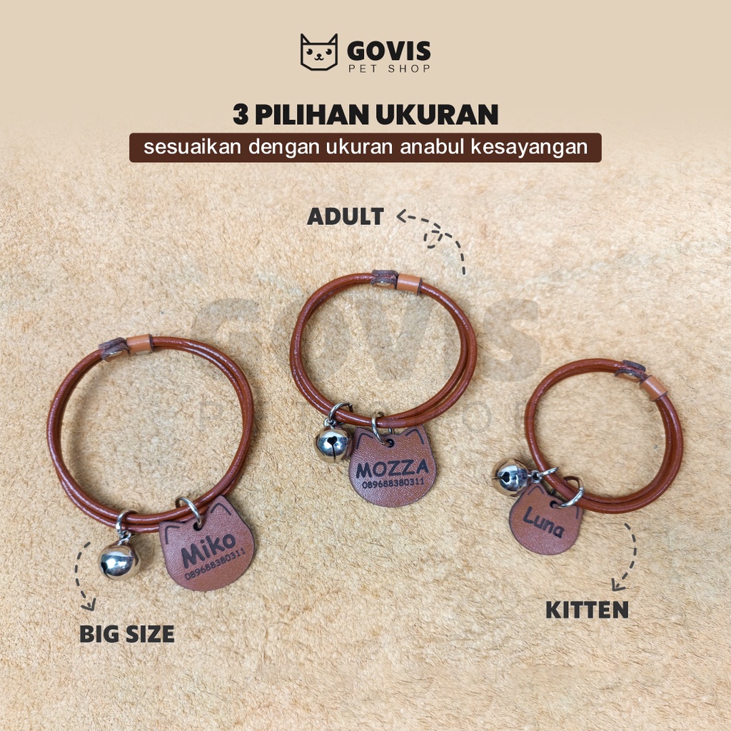 Kalung Kucing Kulit Asli Untuk Kitten Dan Dewasa - Bisa Custom Nama