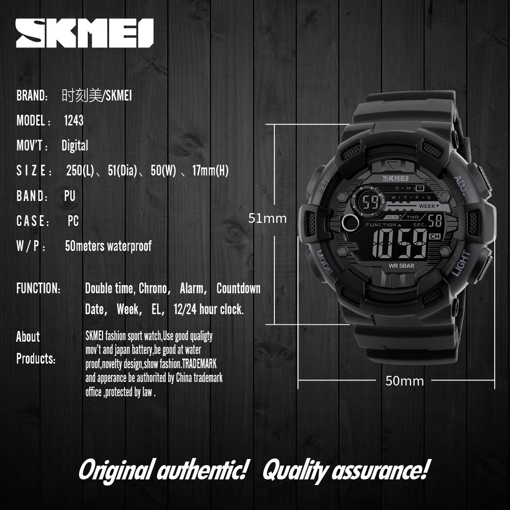 Jam Tangan Skmei 1243 Full Black Jam Tangan Skmei Jam Tangan Karet Pria Jam Tangan Cowok Sport SKMEI