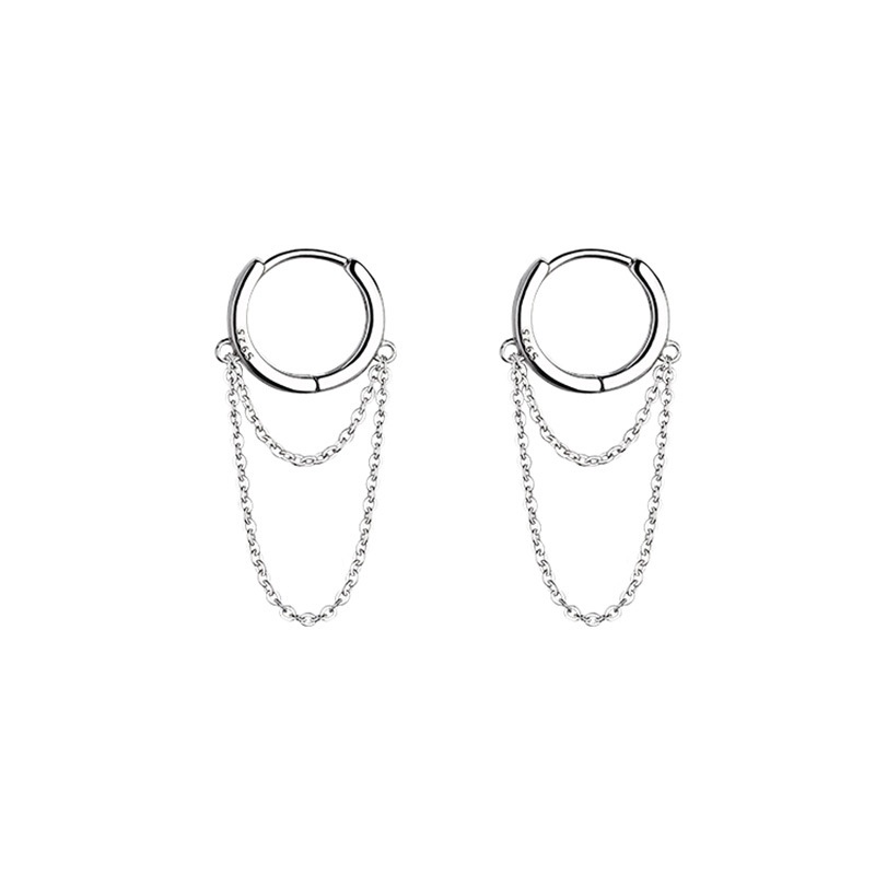 Metal Chain Tassel Ear Hoop 925 Silver Needle Stud Simple Minimalist Style Earring Jewelry