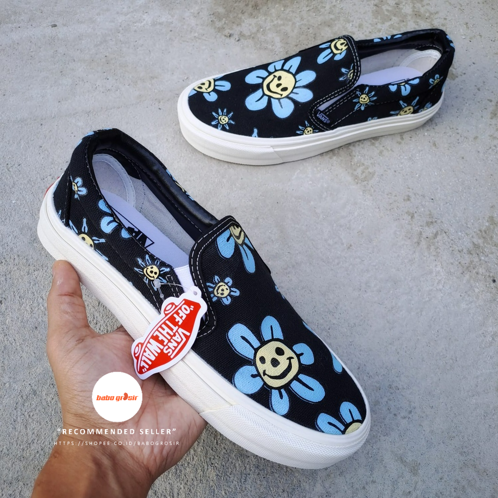 PROMO Sepatu Vans Slip On Trippy Grin Floral Black Yellow Premium Import Quality, Harga Termurah, Kualitas Terbaik