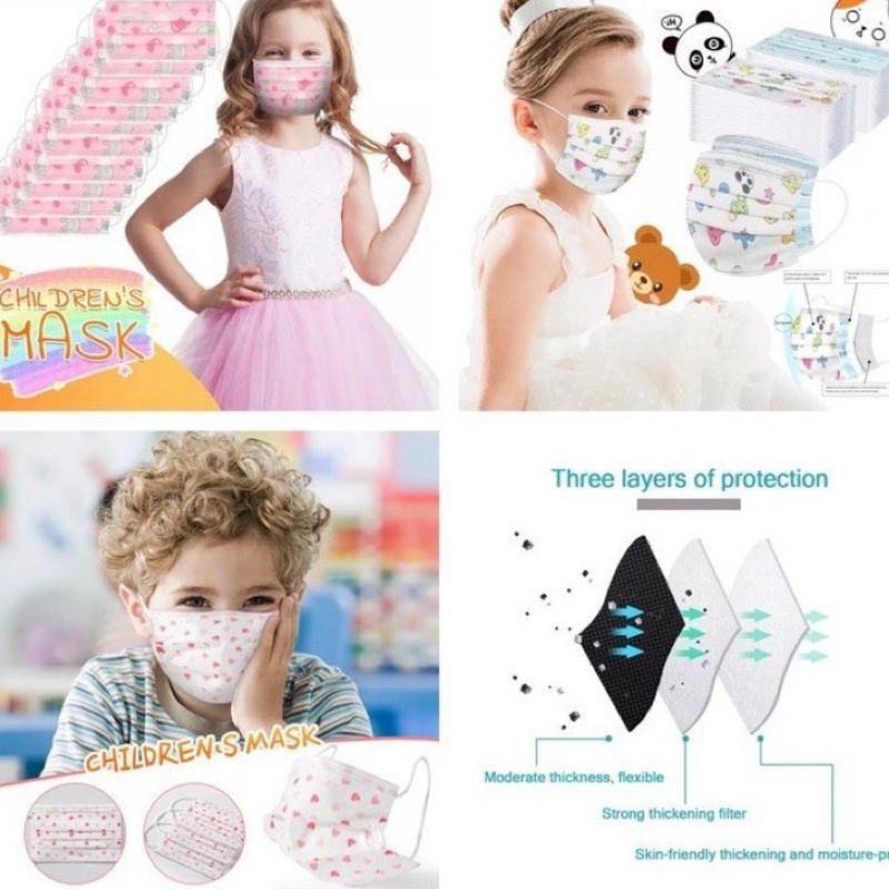 masker anak 3ply - masker earloop isi 50pcs - kids children face mask 3ply