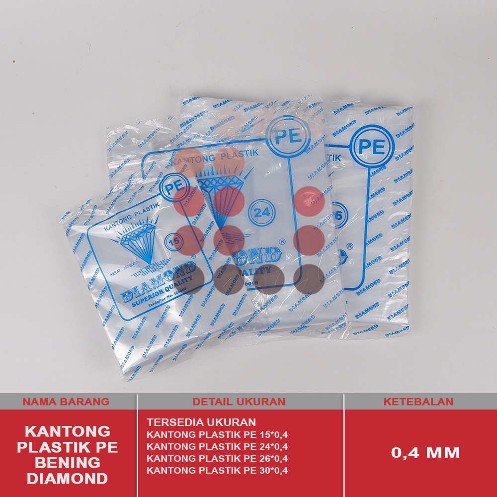 KANTONG PLASTIK PE DIAMOND / KRESEK PE BENING UK. 15*0,4