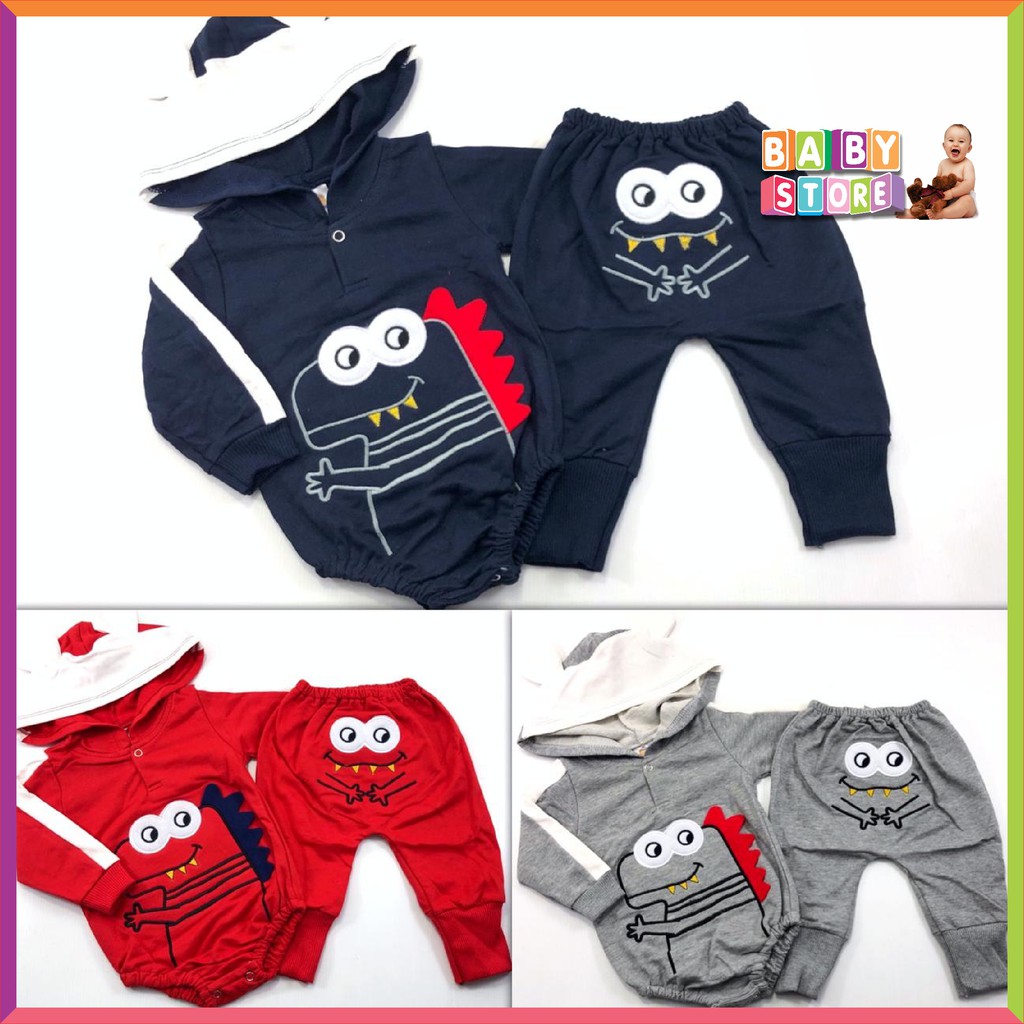 ❤ Baby Fashion ❤ SET JUMPER TOPI LENGAN PANJANG + CELANA PANJANG 3-12BLN / BABY BOY JUMPER SET