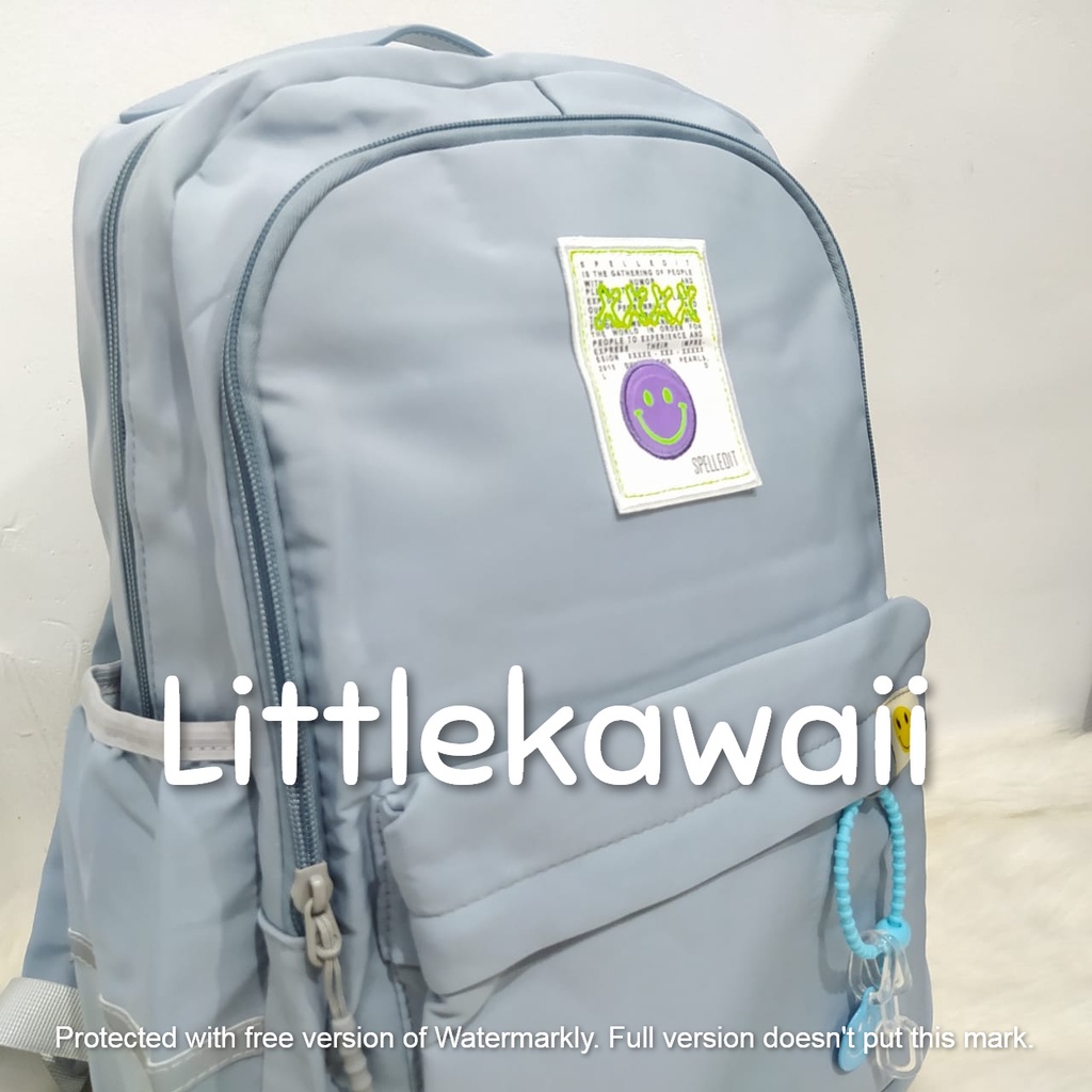 LK/Tas Ransel Laptop Backpack Parasut Sekolah Fashion Anak Remaja Smile Emoticon Gantungan Import