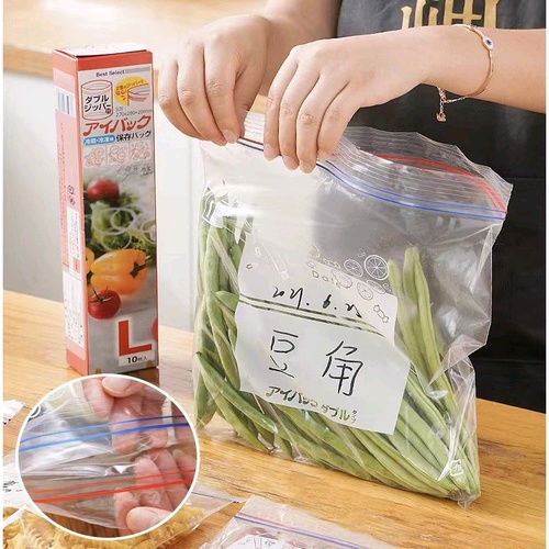 Vacuum Bag Double Zipper , Resealable , Reuseable , Kantong Plastik Ziplock Pembungkus Makanan Sayuran dan Buah , Food Grade