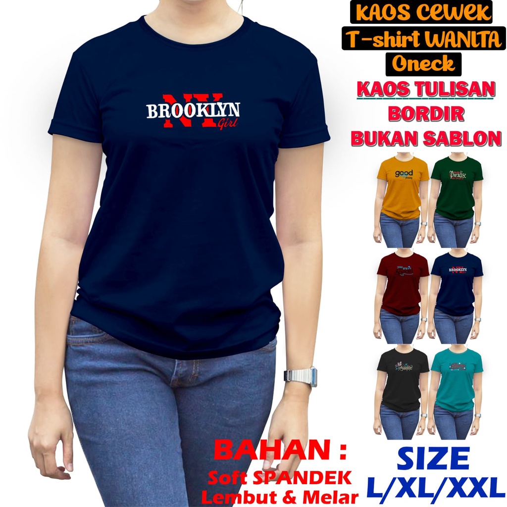 atasan wanita bordir bahan spandex t shirt wanita baju kaos wanita murah