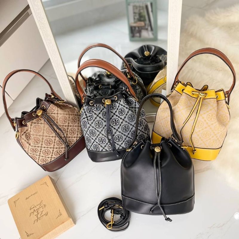 Tas Tory Burch tali serut selempang jinjing hitam coklat kuning abu