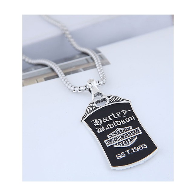 LRC Kalung Fashion Silver Metal Pirate Shield Long Necklace A57453