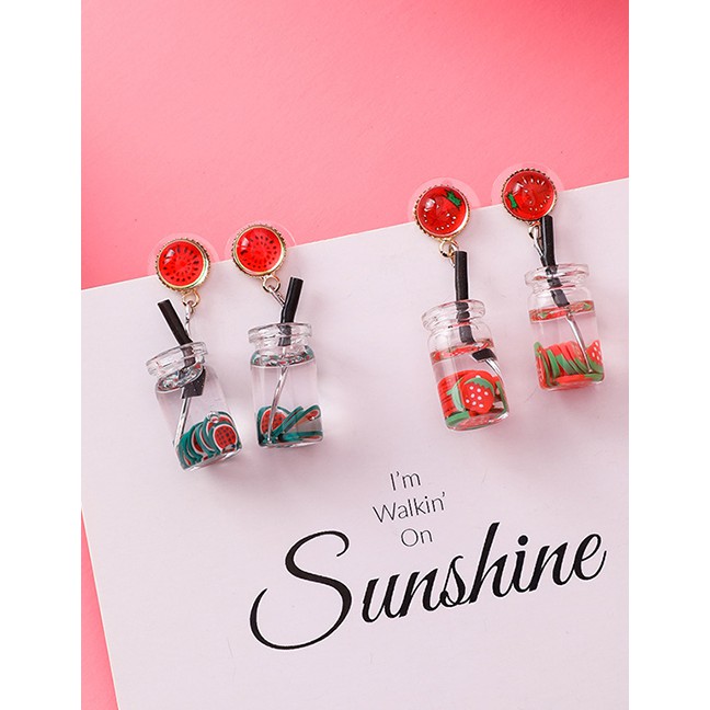 LRC Anting Tusuk Fashion 925 Silver Needle Fruit Tea Earrings F7672X