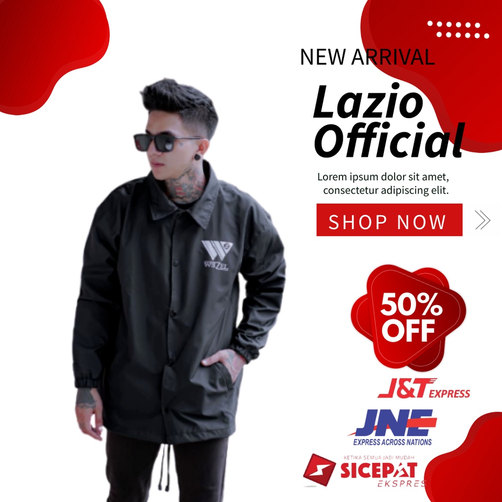 (COD) Jaket Coach Parasut Pria Original Wezel Lucky fish Hitam/Jaket Kemeja Parasut