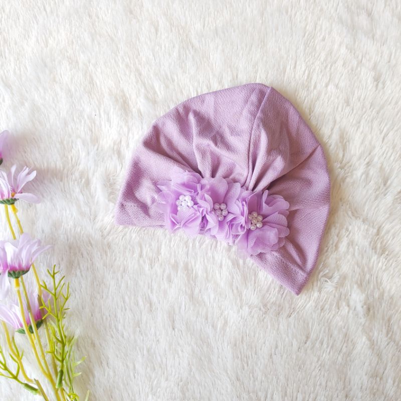 Turban Bayi 0-3th Bunga Besar - Bandana bayi - Kerudung Anak Bayi-Ungu muda