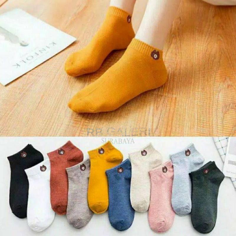 Kaos Kaki Fashion Unisex Motif Polos Beruang Fashion Wanita Pria KAOSKAKI ANKLE Sock BUNGA RB-1