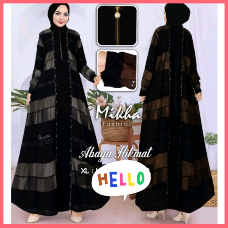 (BISA COD) BAJU PAKAIAN FASHION WANITA CEWE GAMIS DRESS ABAYA HIKMAT TURKEY HITAM JETBLACK PREMIUM V
