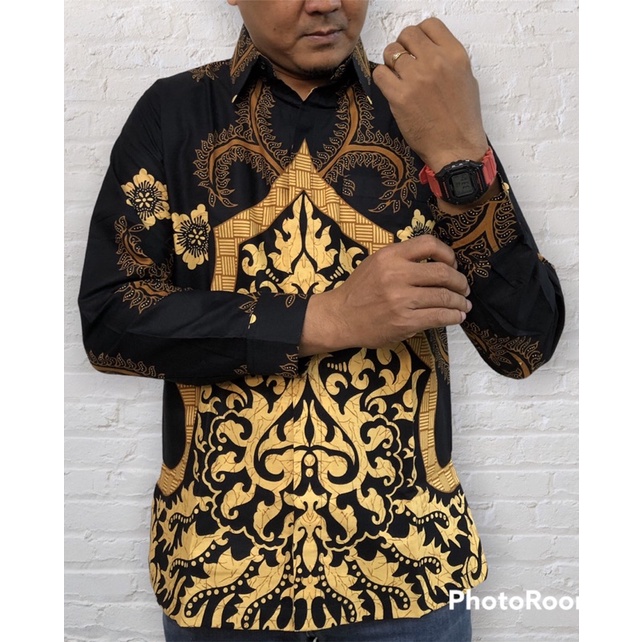 Baju Batik Pria Lengan Panjang lapisan furing hero,Warna hitam coklat gold,warna coklat susu,Batik Premium,Batik Modern,Batik Jumbo,Batik Solo,Batik Kantoran