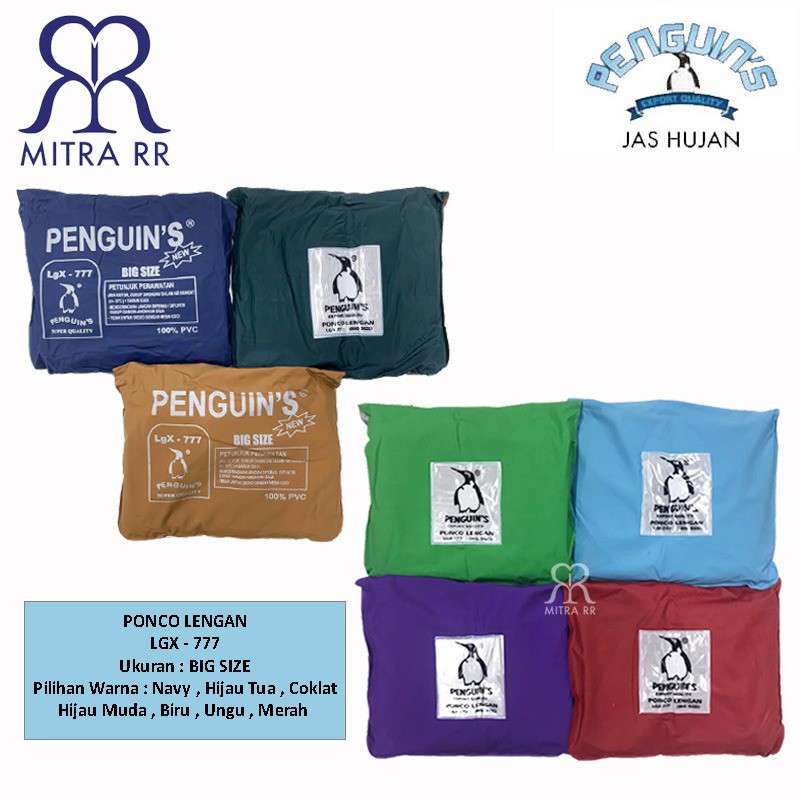 MitraRR Jas Hujan Poncho Lengan Penguins LGX 777 Big Size Rain Coat Tebal Ponco Motor