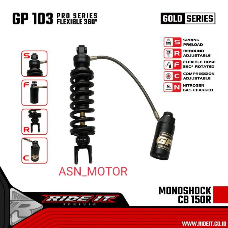 Monoshock tabung pisah Fleksibel CB150R, CBR150R , k46 ,k45 RIDE IT GP 103 Gold Series Black Series