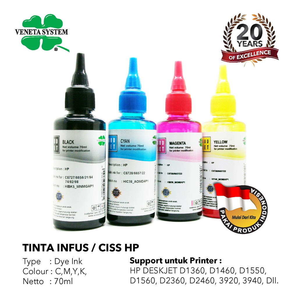 TINTA REFILL ISI ULANG INFUS PRINTER HP 27/ 56 / 21/ 94/ 74 - 70ML