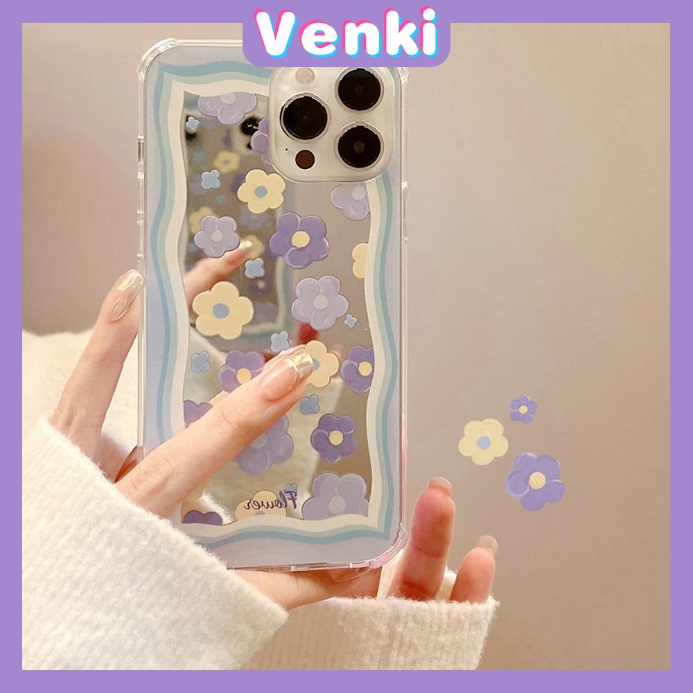 iPhone Case Acrylic HD Mirror Laser Airbag Shockproof Protection Camera Cute Blue Flowers Compatible For iPhone 11 iPhone 13 Pro Max iPhone 12 Pro Max iPhone 7 Plus iPhone xr xs