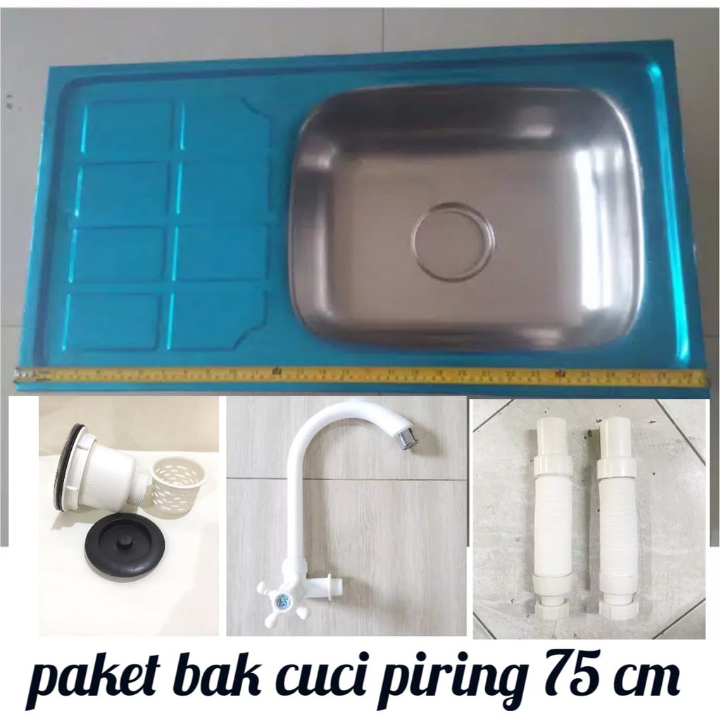 Bak/wastafel cuci piring stainless 75cm+Selang+Kran