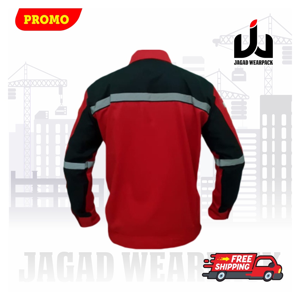 Wearpack Safety Katelpak Atasan Kemeja Kerja Potongan Lengan Panjang Baju Kerja MERAH HITAM