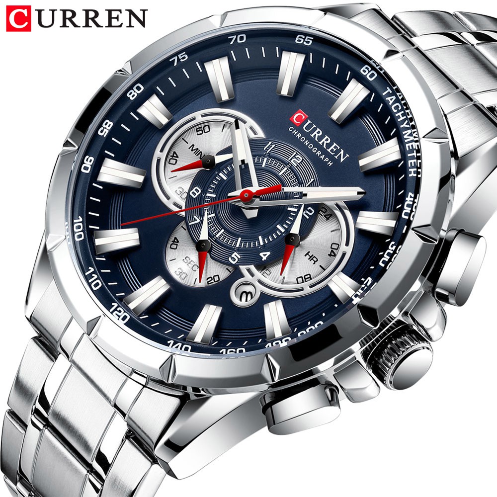 CURREN 8363 Jam Tangan Pria Analog Stainless Steel Chronograph Aktif Luminous Hand WATCHKITE WKOS