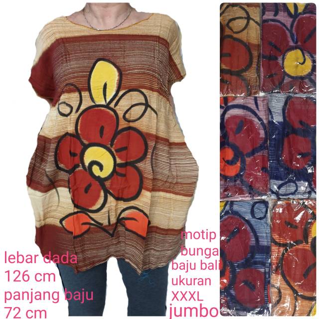 Tokoabelgrosir baju bali XXXL dasar coklat bunga 5 kembang rayon naci