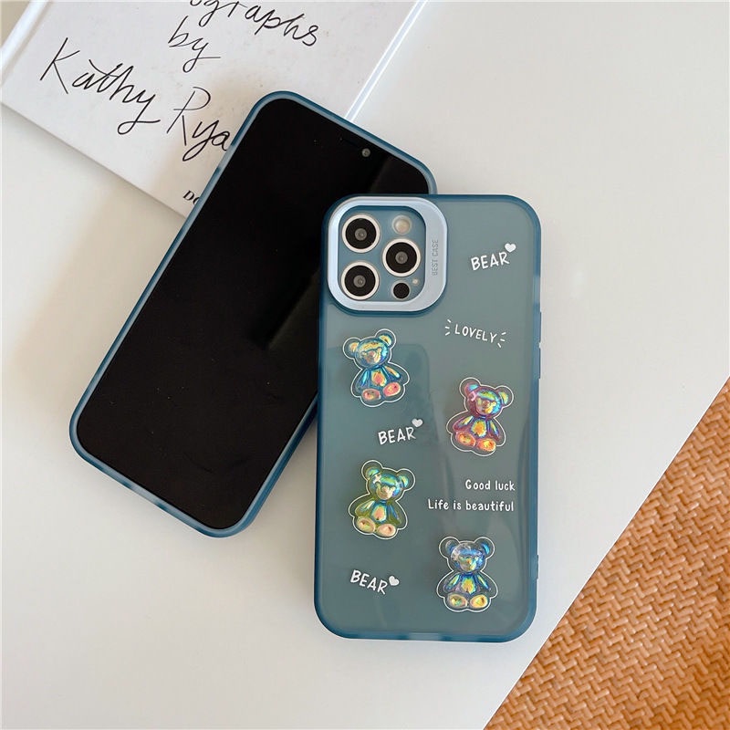 Transparan Tiga Dimensi Pola Beruang Casing Ponsel untuk IPhone 12 13 11 Pro Max X Xs Max Xr 7 8 Plus Lembut Silicone Pelindung Case Ddxx