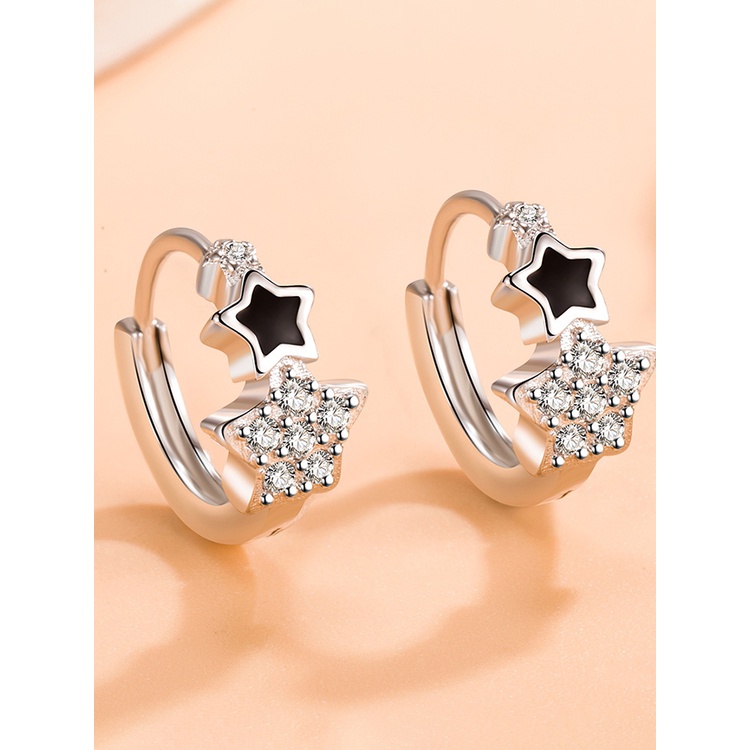 Anting Tusuk Gantung Bahan Sterling Silver 925 Desain Bintang Hias Kristal / Zircon Untuk Wanita