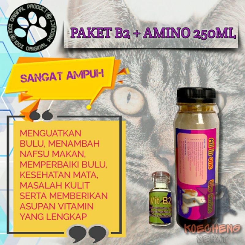 Paket vitamin kucing B2 dan Uky amino menguatkan bulu, menambah makan, memperbaiki bulu, kesehatn ma