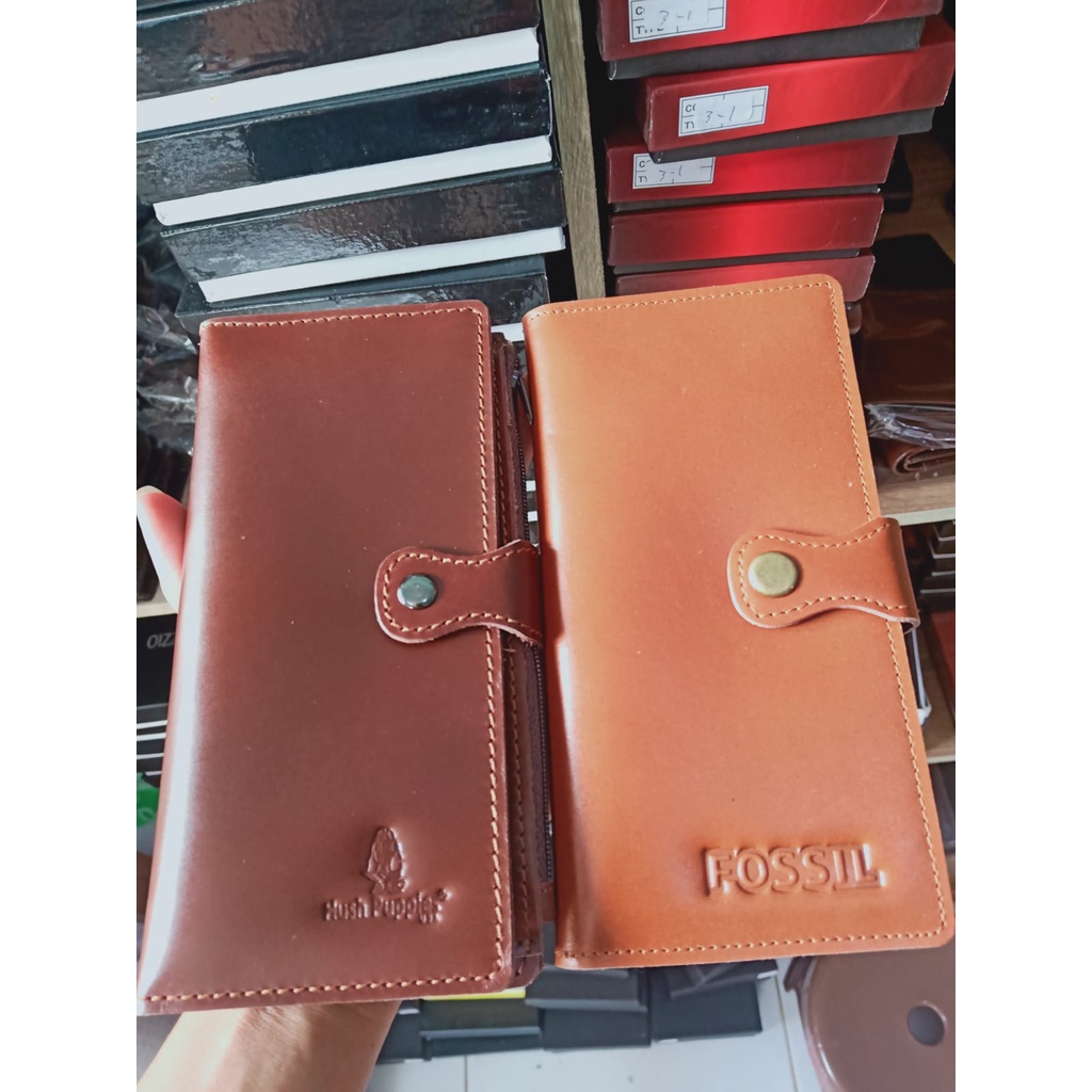 dompet kancing panjang kulit asli