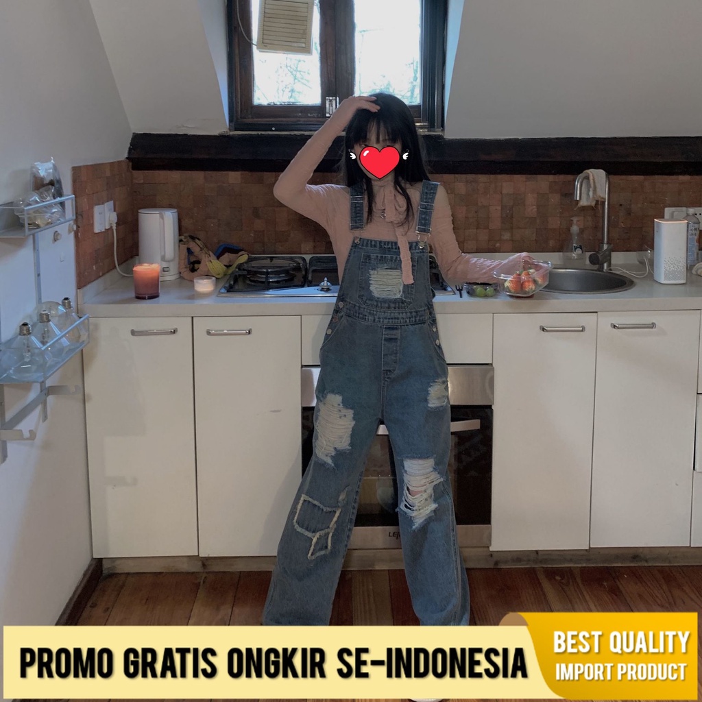 Celana Kodok Wanita Funnj Meja Persegi Pinggang Tinggi Retro Denim Robek Tali Ikat   Mengepel Lantai