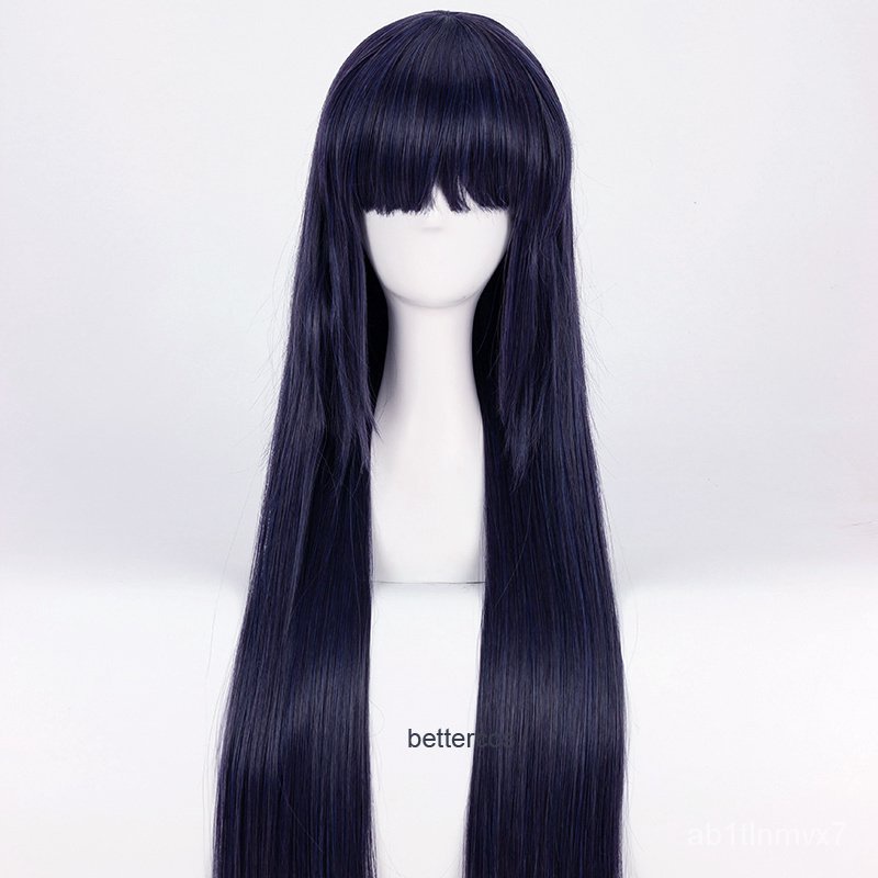 Anime Hyuga Hinata Straight Synthetic Hair Blue Mixed Neat Bang Cosplay Wigs + Wig Cap NARUTO