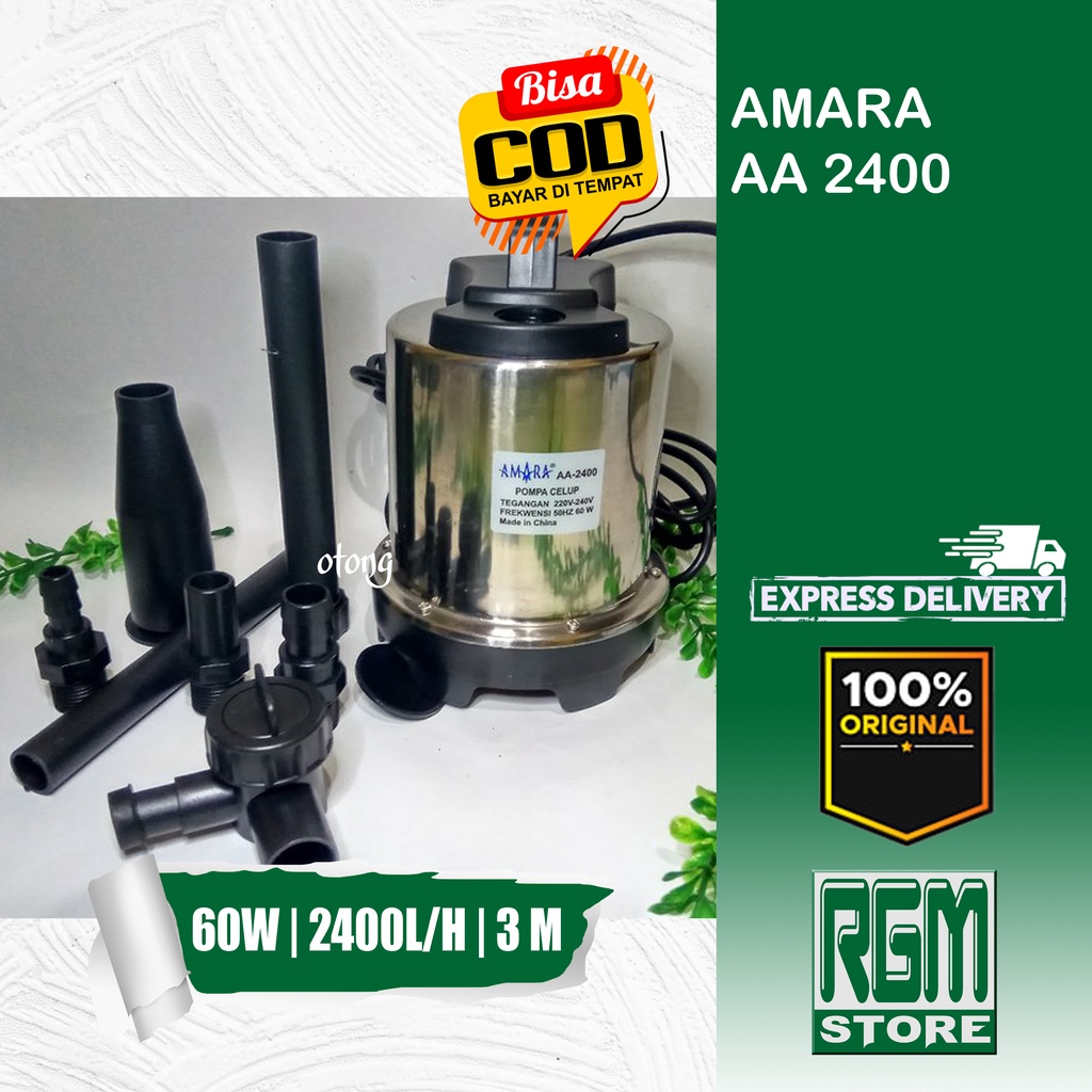 AMARA AA 2400 AA2400 mesin Pompa celup kolam air mancur stainless steel hidroponik