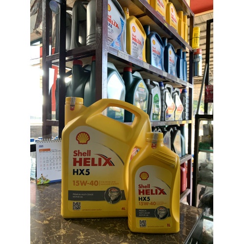 SHELL HELIX HX5 15W-40 BENSIN &amp; DIESEL API SN - 1 GALON - 4 LITER