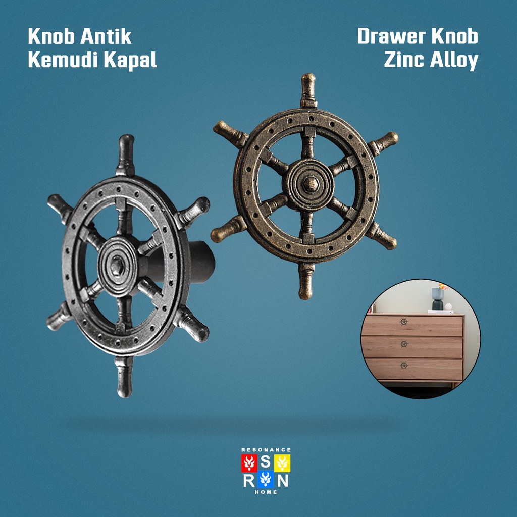 Knob Laci Lemari Kuningan Antik Vintage Motif Kemudi Kapal / Drawer Knob Resonance Home