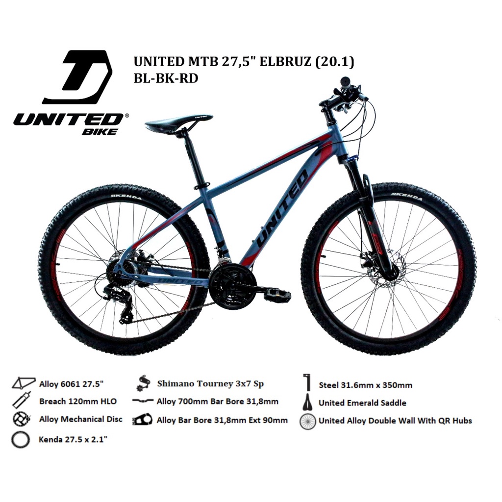 Sepeda gunung MTB United elbruz 27,5 alloy shimano tourney ban kenda New 2021 SNI Garansi-2