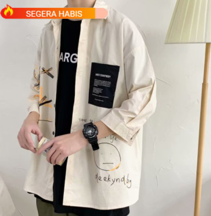cream Kemeja Pria Motif Pantai Daun Monstera T Shirt Tee  Laku Trendy