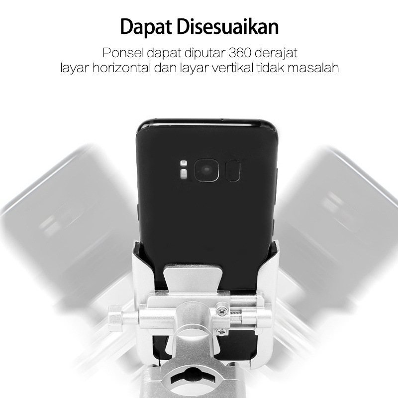Phone Holder Hp Motor Handphone Spion Stang Sepeda Stand Honda Yamaha Bracket Grab Gojek Original Full alumunium