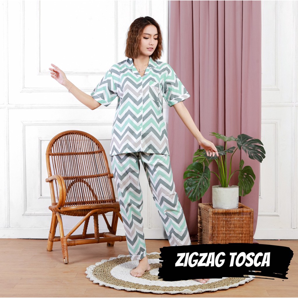 PIYAMA WANITA MOTIF ABSTRAK / KATUN Baju tidur busui sleepwear murah / BERMUDA ZIGZAG ARROW