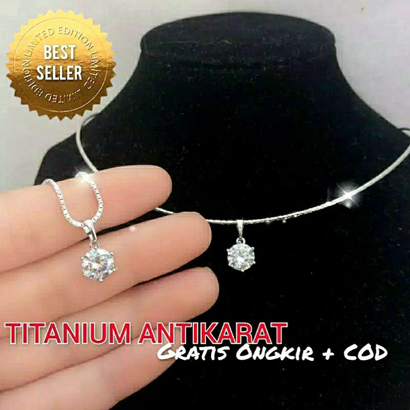 La Vienne - Kalung Titanium Wanita Anti karat - Solitaire - Perhiasan Aksesoris Wanita - Simple Mewah Elegan